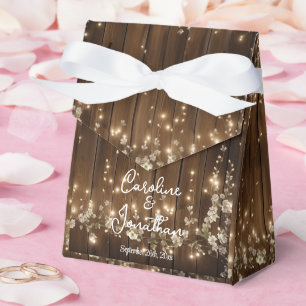 Wood Rustic White Blommigt String Ljus Bröllop Presentaskar
