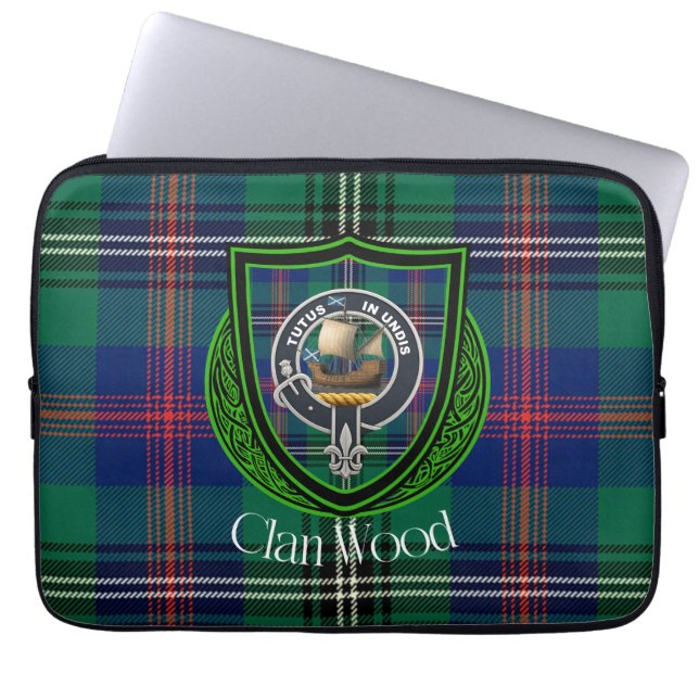 Wood Scottish Clan Tartan and Crest  Laptop Fodral (Framsidan)
