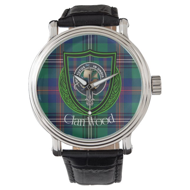 Wood Scottish Clan Tartan & Crest Armbandsur (Framsida)