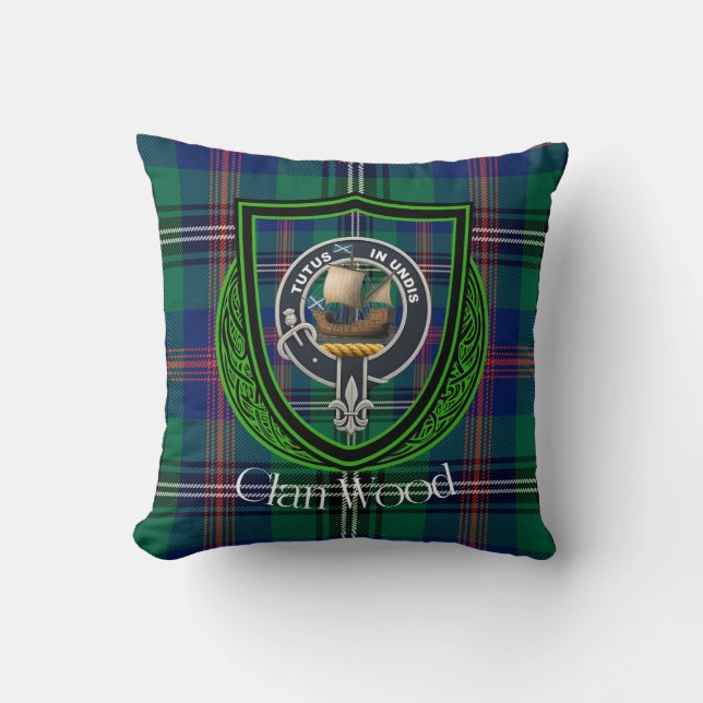 Wood Scottish Clan Tartan & Crest Kudde (Framsida)