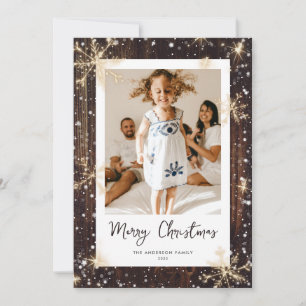 Wood Sparkly Snowflake Photo julkort