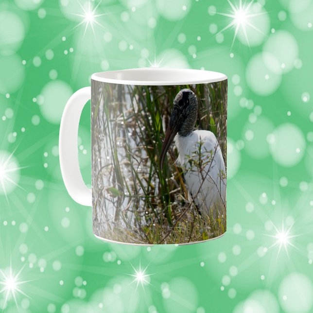 Wood Stork Bird Florida Wetlands Photo Kaffemugg (A mug with a photo of a wood stork bird in Florida.)