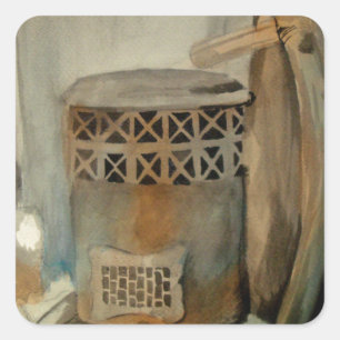 Wood Stove och Sythe Fyrkantigt Klistermärke