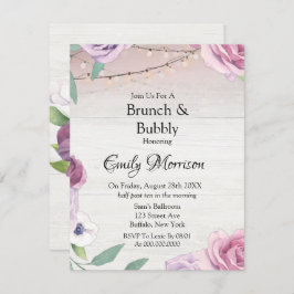 Wood String Light Lavender Peony Brunch och Bubly Inbjudningar