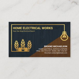 Wood Struktur Guld Home Bulb Wiring Electrician Visitkort