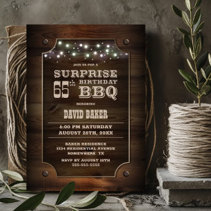 Wood Surprise 65e Birthday BBQ Inbjudningar
