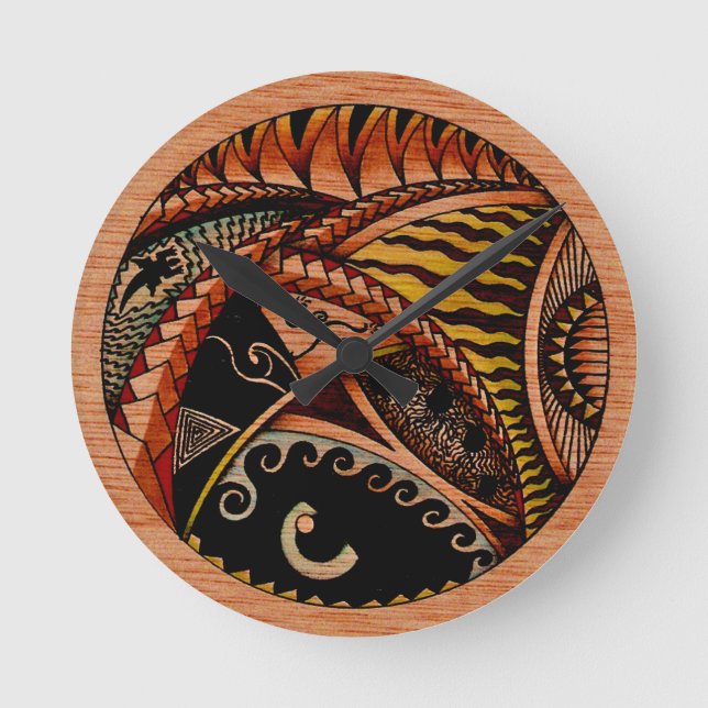 Wood Tattoo Rund Klocka (Framsida)