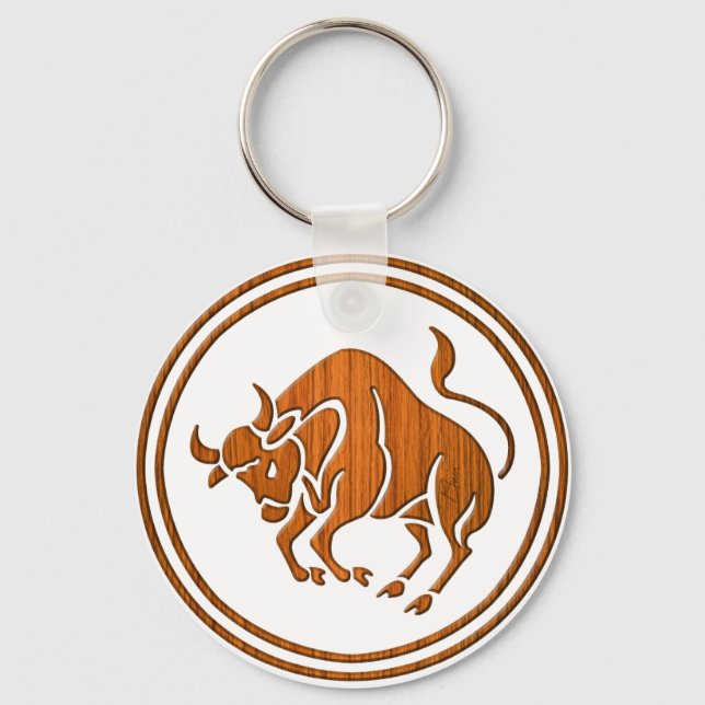Wood Taurus Zodiac Bull Astrology Sign Nyckelring (Framsida)