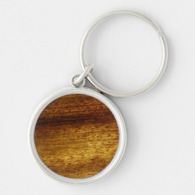 Wood teak rund silverfärgad nyckelring (Framsidan)