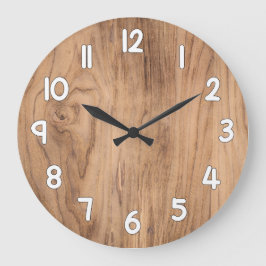 Wood Texture Wall Clock – Natural Rustic Home Deco Stor Klocka