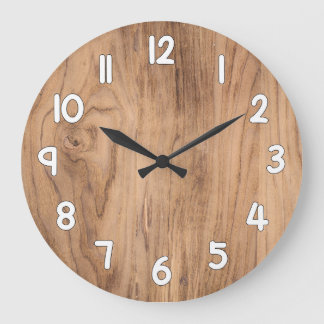 Wood Texture Wall Clock – Natural Rustic Home Deco Stor Klocka