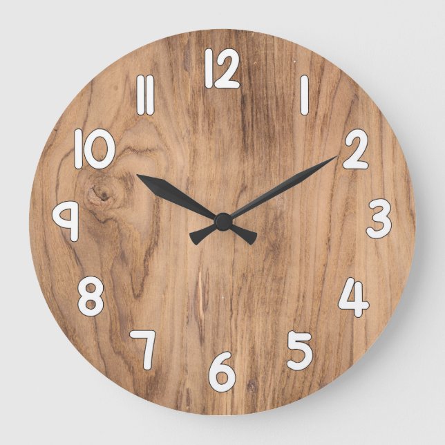 Wood Texture Wall Clock – Natural Rustic Home Deco Stor Klocka (Framsida)