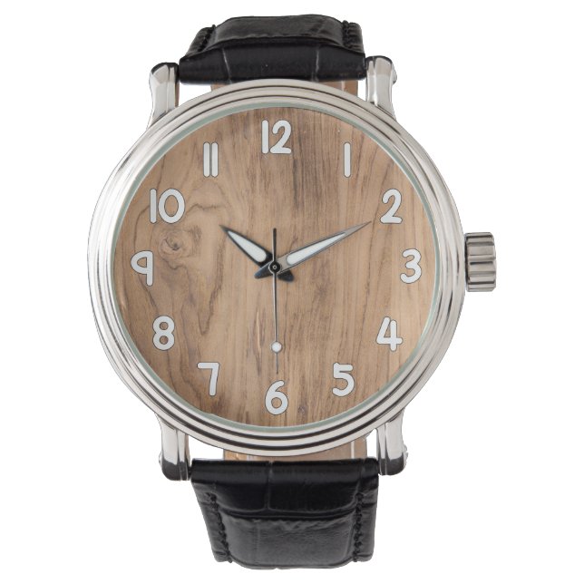 Wood Texture Wrist Watch – Natural Rustic Timepiec Armbandsur (Framsida)