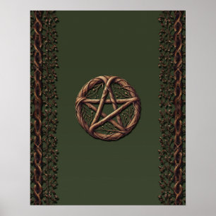 Wood Twig Pentacle Oliv grönt Wiccan Poster