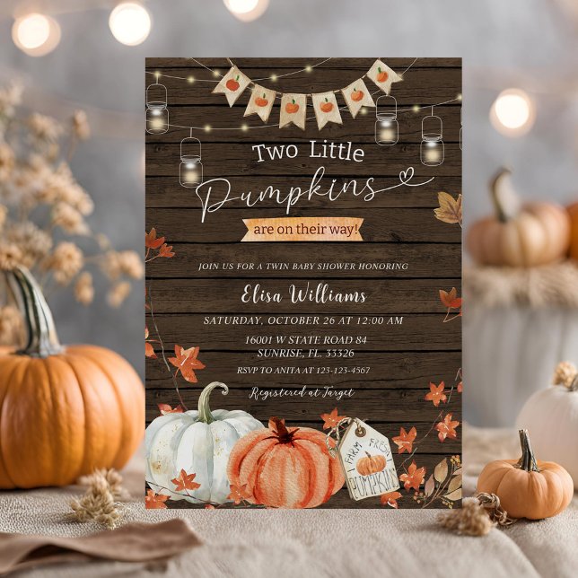 Wood Two Little Pumpkins är på väg Inbjudningar (Skapare uppladdad)