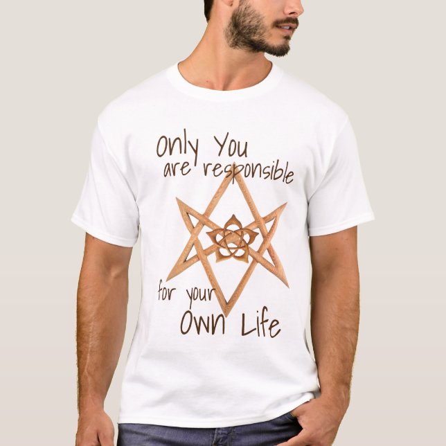Wood Unicursal Hexagram och lotusblomma T Shirt (Framsida)