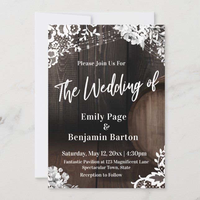 Wood Vin Barrel Ljus Avslappnad Bröllop Inbjudningar (Framsida)