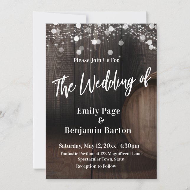 Wood Vin Barrel Ljus Avslappnad Bröllop Inbjudningar (Framsida)