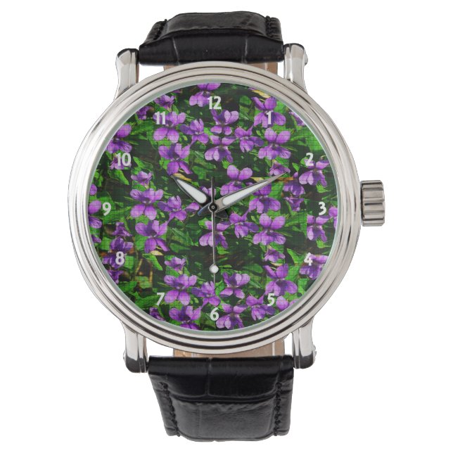 Wood Violet Mosaic Mönster WI State Flower Armbandsur (Framsida)