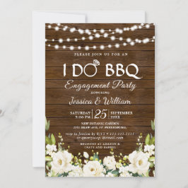 Wood Vit ros Blommigt I Do BBQ Förlovningsfest Inbjudningar