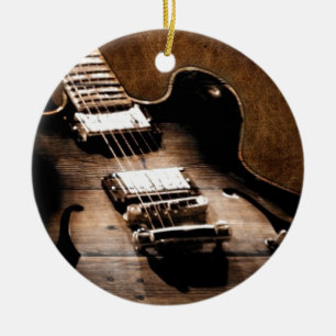 Wood western countrymusikgitarr för lantlig julgransprydnad keramik