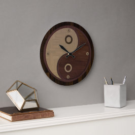 Wood Yin Yang Wall Clock Stor Klocka