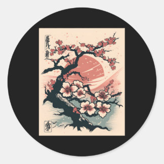 Woodblock för Blommar av japanska Träd Cherry Runt Klistermärke