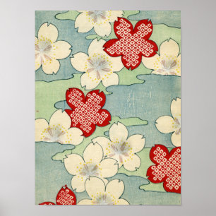 Woodblock Print of Dogwood Blommars Poster