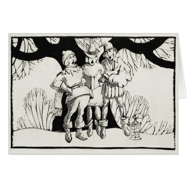 Woodblock-stil, Carolers Hälsningskort (Framsidan Horizontal)