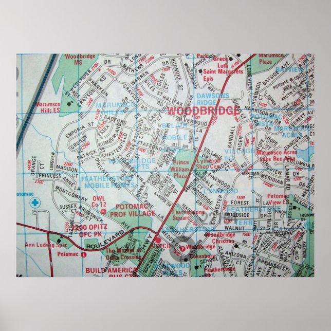 Woodbridge, VA Vintage Karta Poster (Framsidan)