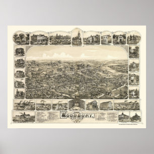 Woodbury panorama- karta för NJ - 1886 Poster