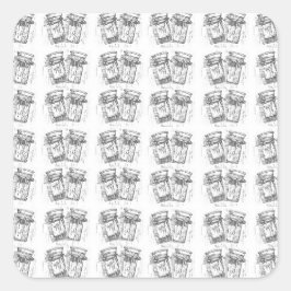 Woodcut Pill Flaskor Mönster Sticker Fyrkantigt Klistermärke