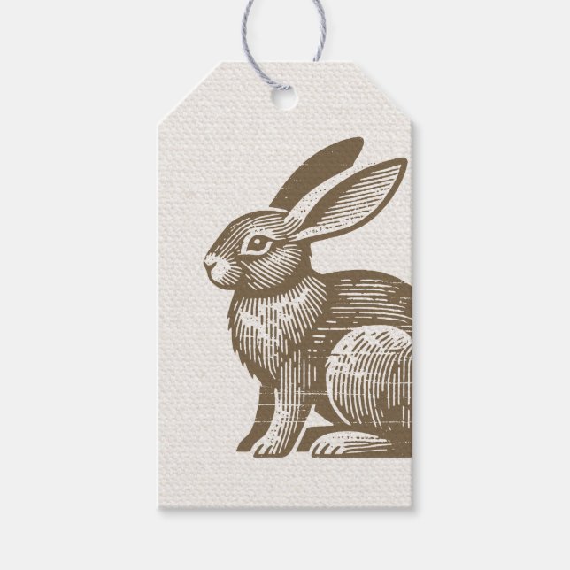 Woodcut Rabbit Tag Presentetikett (Framsidan)