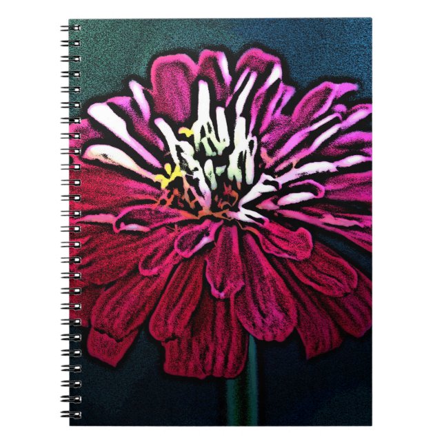 Woodcut Zinnia Anteckningsbok Med Spiral (Framsidan)