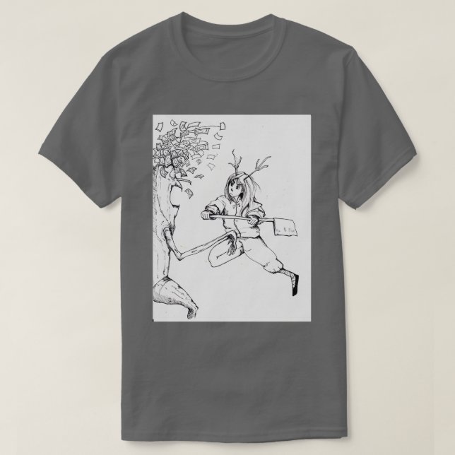 Wooden Antler Girl Attacking Money Träd T Shirt (Design framsida)
