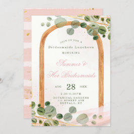 Wooden Arch Rosa Eucalyptus Bridesmaids Luncheon Inbjudningar