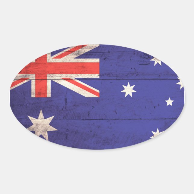 Wooden Australia Flagga Ovalt Klistermärke (Framsida)