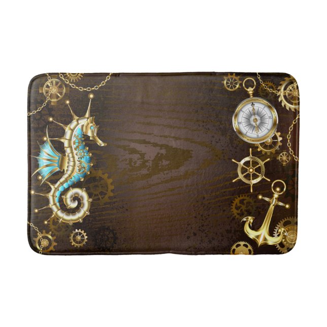 Wooden Background with Mechanical Seahorse Badrumsmatta (Framsidan)