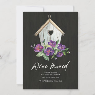 WOODEN BLACK BLOMMIGT BIRD HOUSE FLYTTA NY ADRESS MEDDELANDE