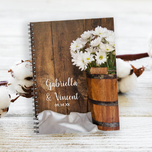Wooden Bucket White Daisy Land Barn Bröllop Anteckningsbok