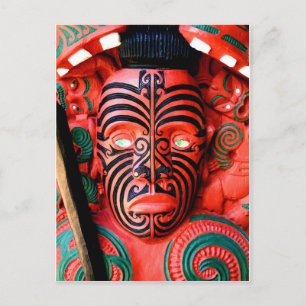 Wooden Carving of a Maori Warrior, Nya Zeeland Vykort