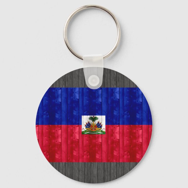 Wooden Haitian Flagga Nyckelring (Framsida)
