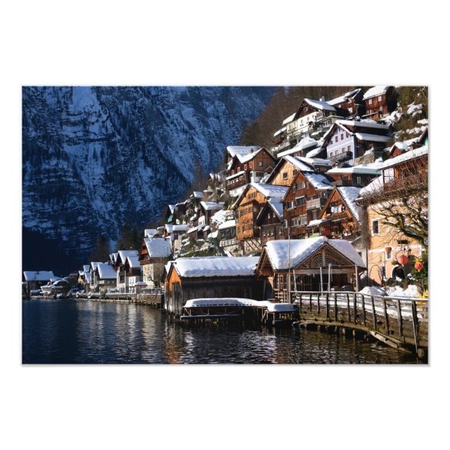 Wooden lakeside house in Hallstatt, Österrike Fototryck (Framsidan)