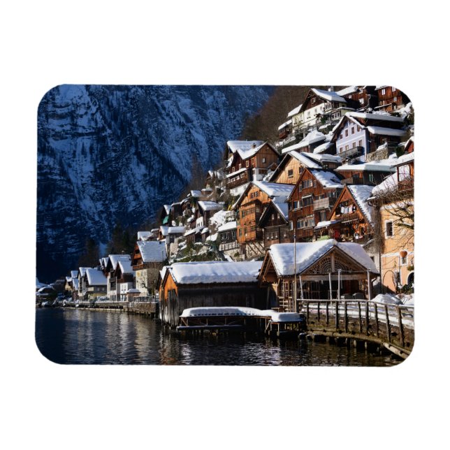 Wooden lakeside house in Hallstatt, Österrike Magnet (Horisontell)