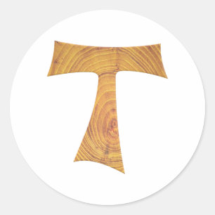 Wooden look Franciscan Tau Kor Runt Klistermärke