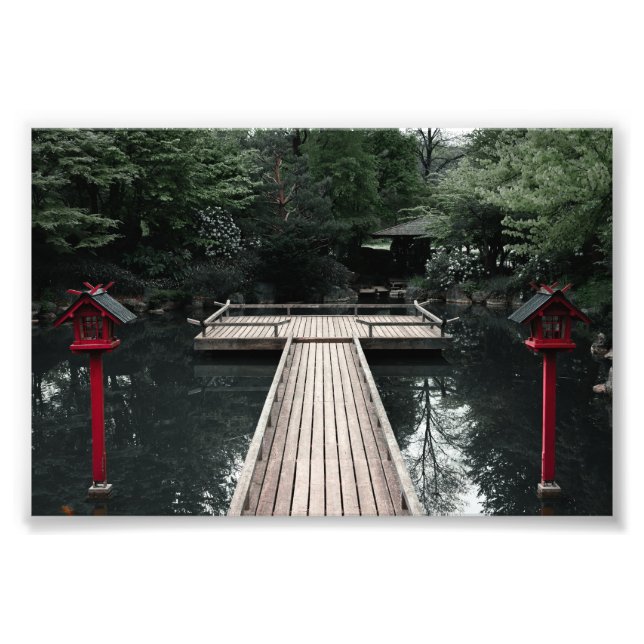 Wooden Pier framed by red Lanterns Fototryck (Framsidan)
