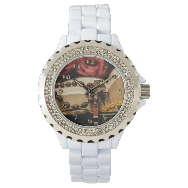 Wooden Rosary med Jesus på Kor Armbandsur (Framsida)