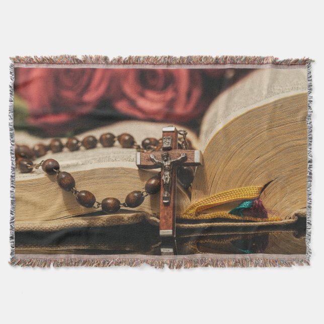 Wooden Rosary med Jesus på Kor Filt (Framsidan)