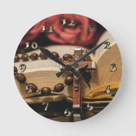 Wooden Rosary med Jesus på Kor Rund Klocka