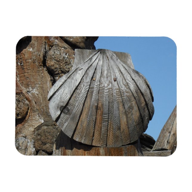 Wooden Scallop Marker, St. James Way, Spanien Magnet (Horisontell)